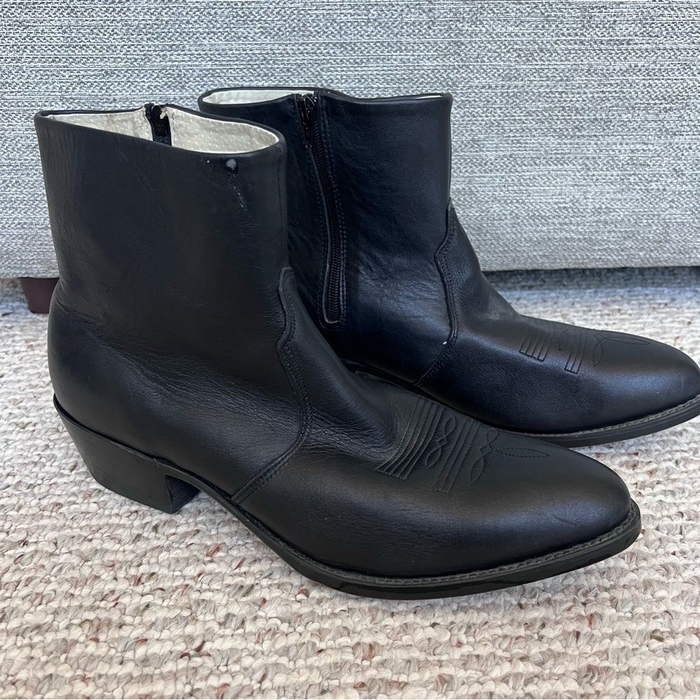 Durango Men’s Black Leather Western Ankle Boots Side Zip  DB950